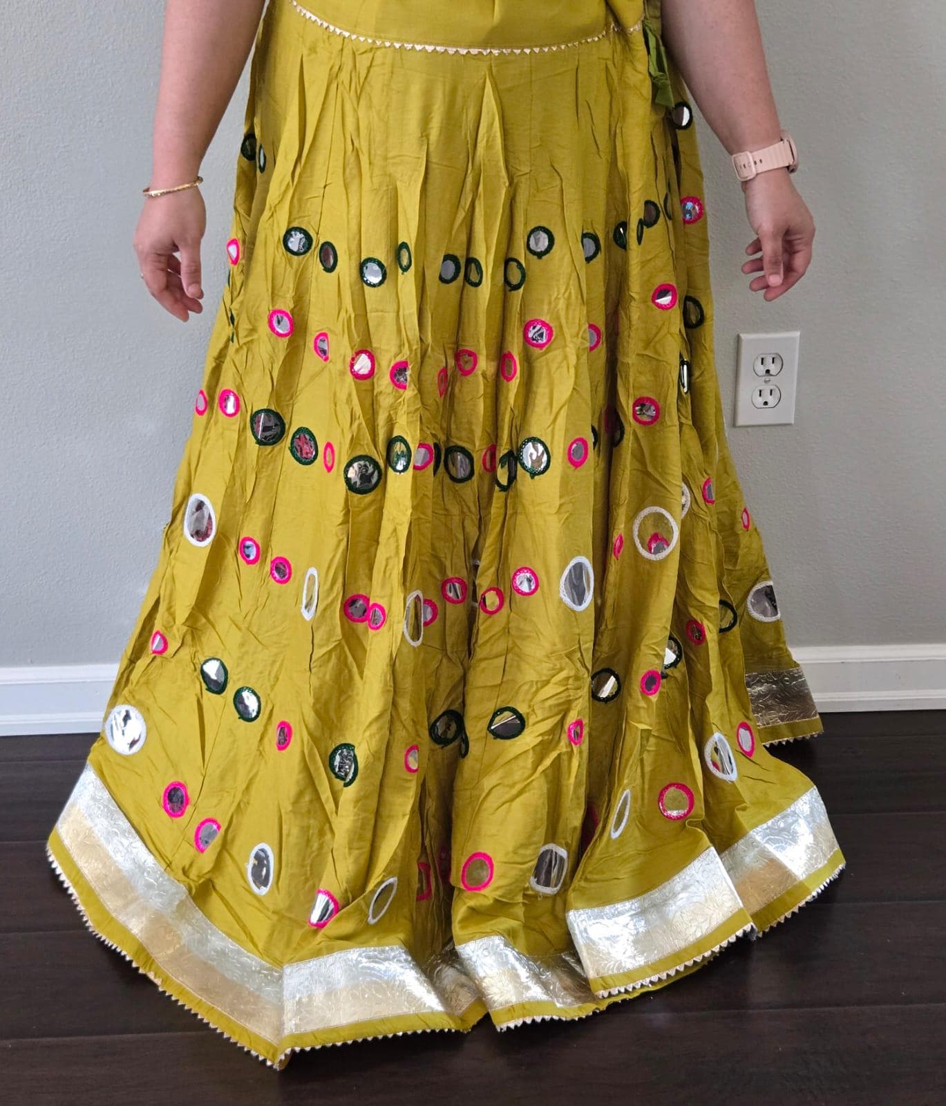 Green Skirt with Artificial Mirror Work 10 m flair | Festive & Party Wear | Ishq by Isha