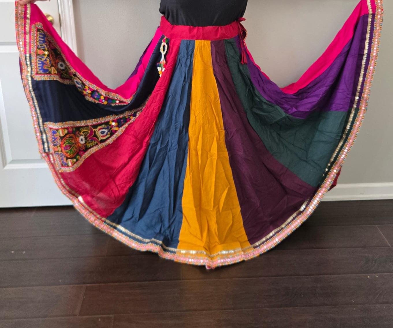 Mutilcolurskirt With patch work 10 m flair | Festive & Party Wear | Ishq by Isha