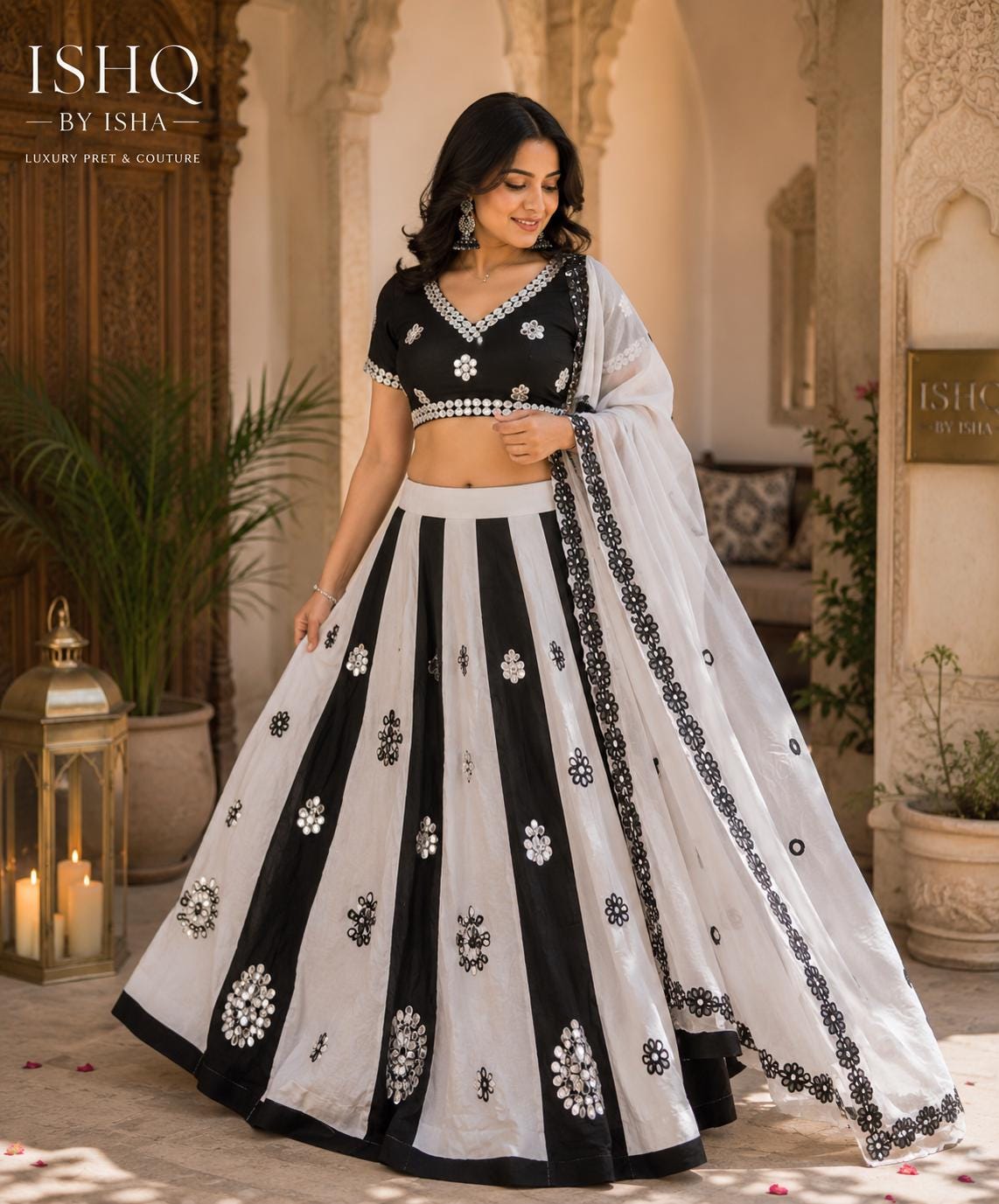 Garba Print Lehenga |white&black Ethnic Skirt | Navratri Ghagra Choli | Handmade Indian Festival Outfit