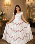 White Flared Skirt with Gota shell Work | Festive Party Wear Cotton Blend