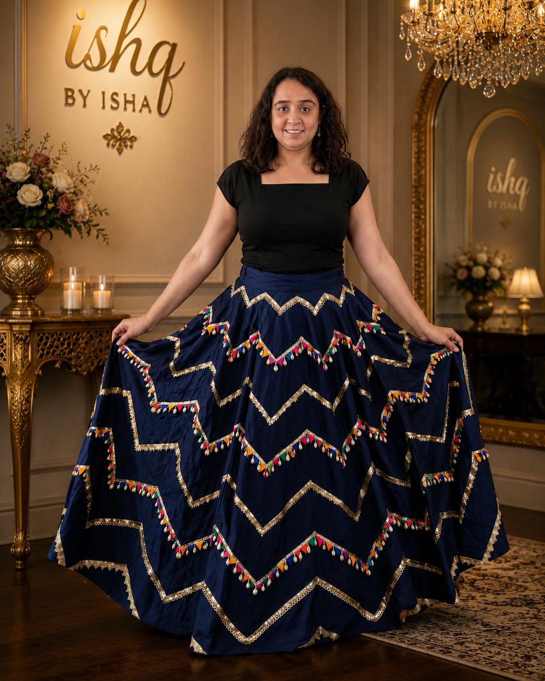 Skirt with gota and Multicolour Work 10 m flair | Festive & Party Wear | Ishq by Isha