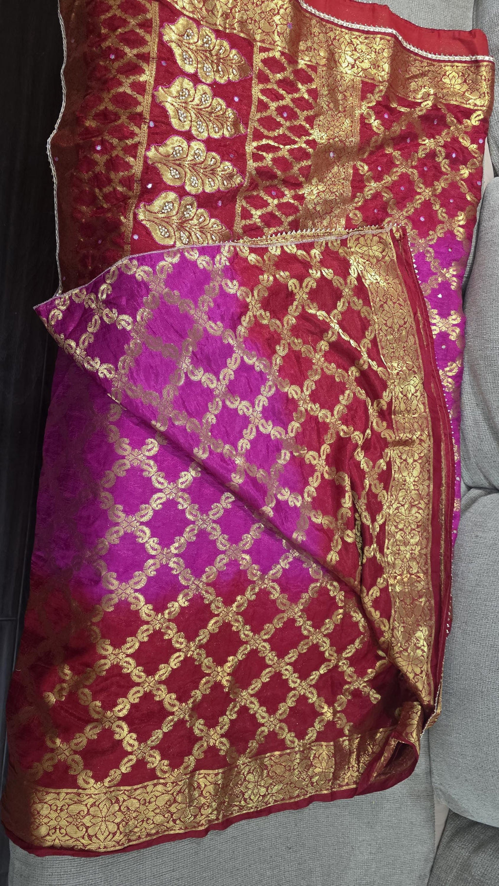 Traditional Pink & Red Gharchola Saree | Bandhani Silk Saree with Zari Work |Festive Wedding Wear | Indian Ethnic Saree