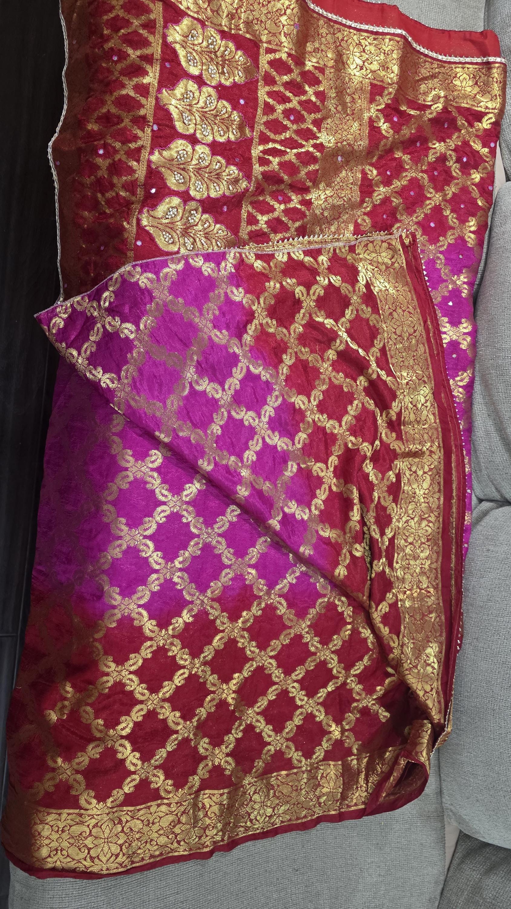 Traditional Pink & Red Gharchola Saree | Bandhani Silk Saree with Zari Work |Festive Wedding Wear | Indian Ethnic Saree