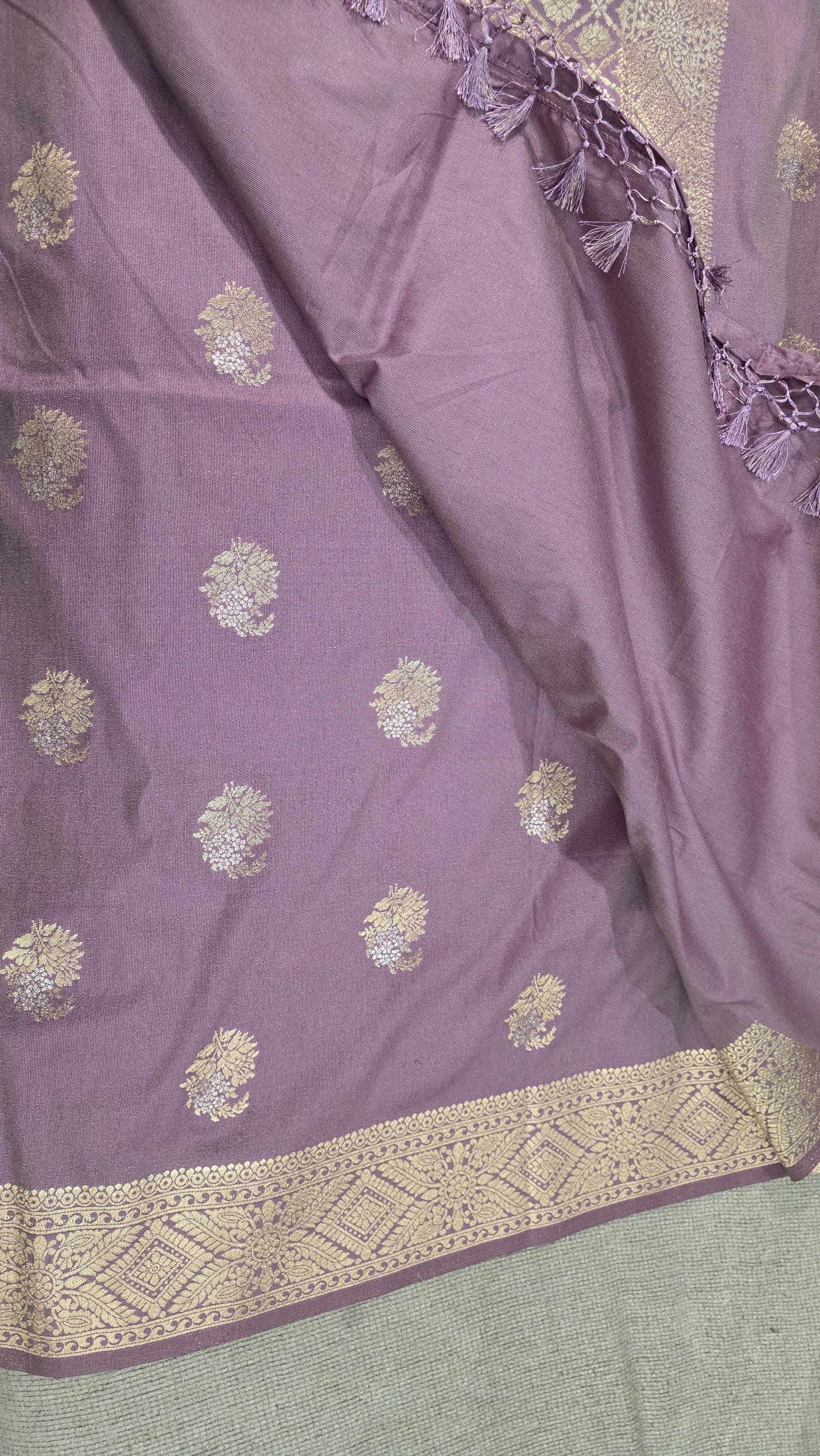 Exquisite mauve Banarasi Saree Handwoven Elegance. Fall and Pico done