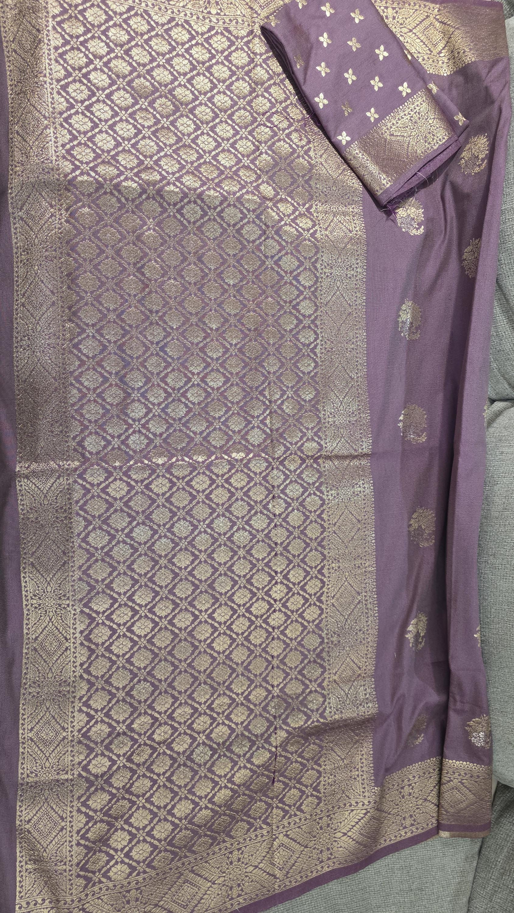 Exquisite mauve Banarasi Saree Handwoven Elegance. Fall and Pico done