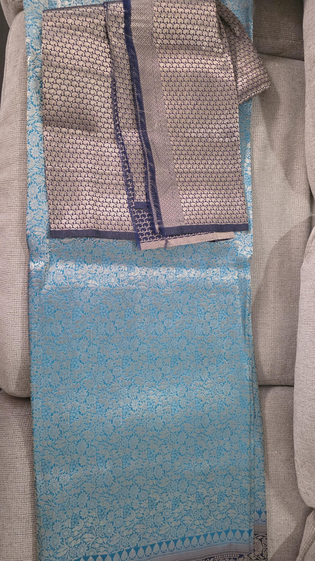 Rama Green & Sky Blue Brocade Banarasi Saree | Zari Woven| Blue Contrast Border Pallu | Indian Wedding Saree | Festive