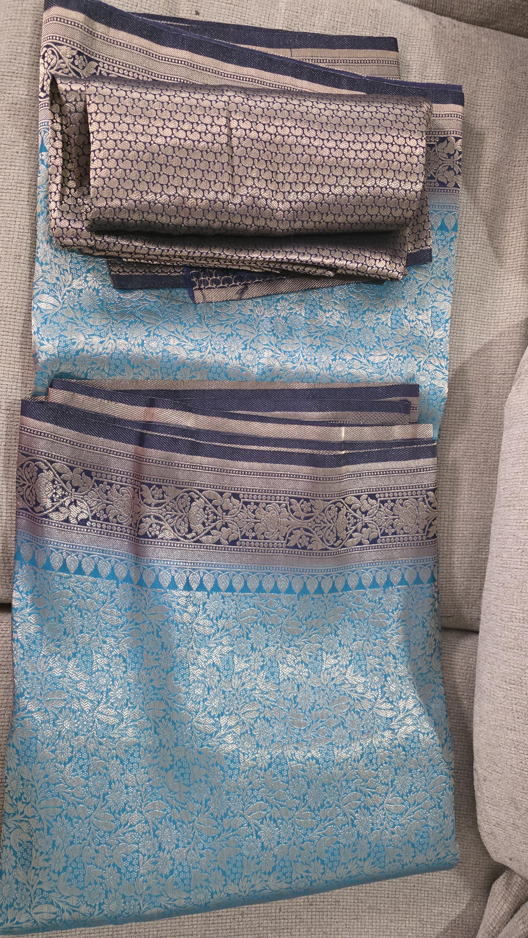 Rama Green & Sky Blue Brocade Banarasi Saree | Zari Woven| Blue Contrast Border Pallu | Indian Wedding Saree | Festive