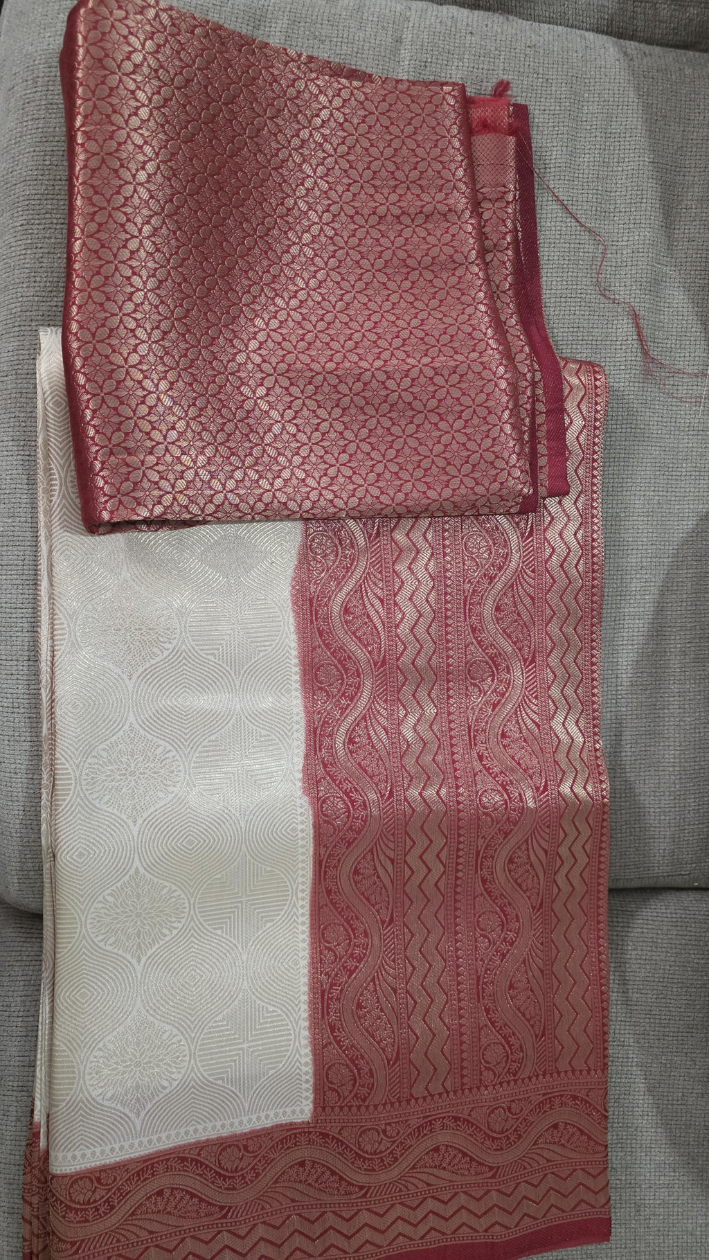 White and red Brocade Banarasi Saree | Zari Woven| Blue Contrast Border Pallu | Indian Wedding Saree | Festive