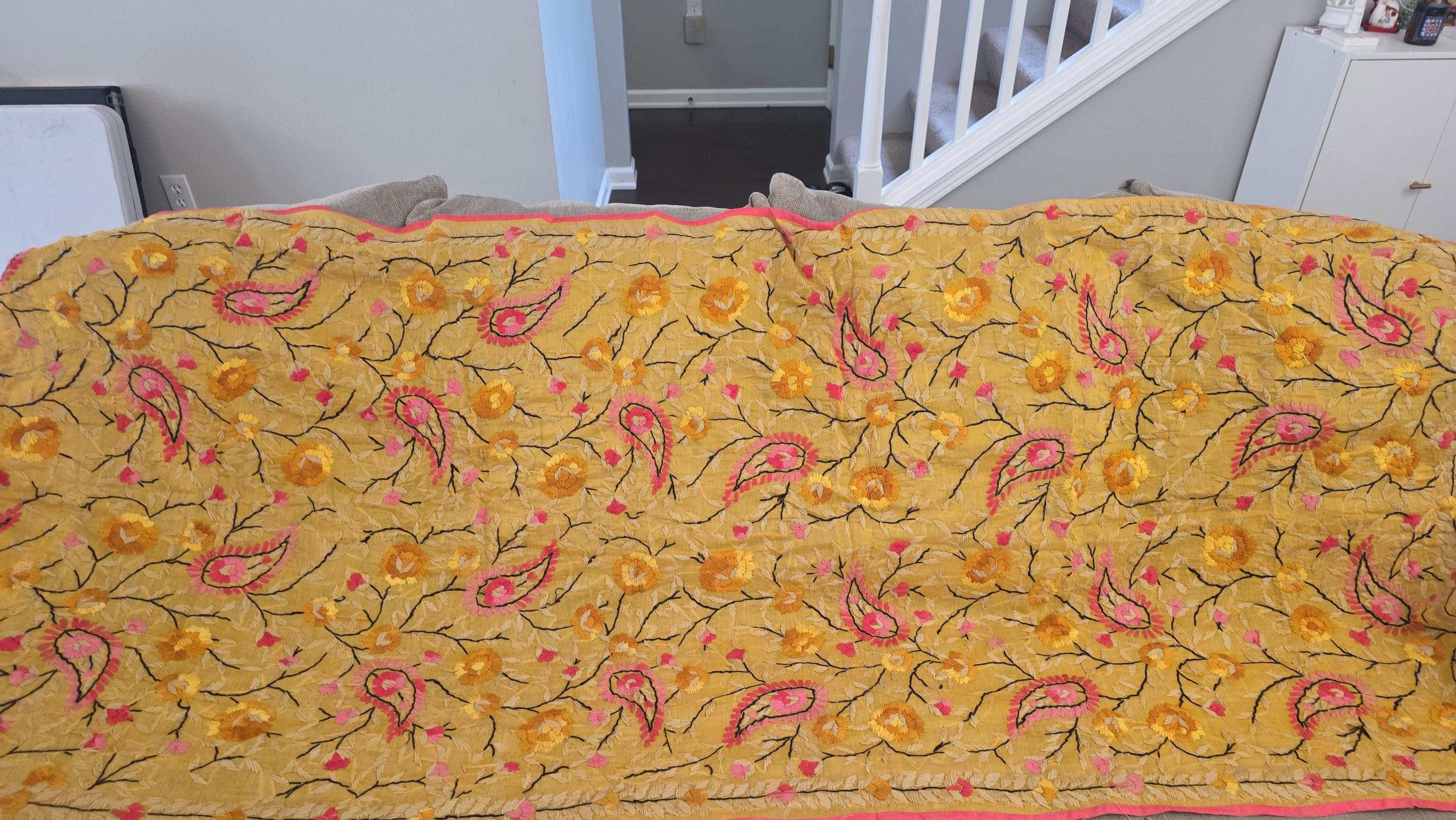 Yellow Kantha Work Dupatta | Indian Ethnic Festive Scarf