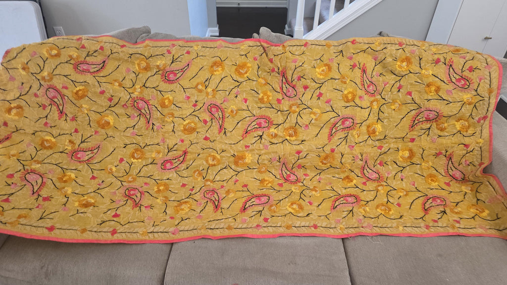 Yellow Kantha Work Dupatta | Indian Ethnic Festive Scarf