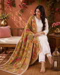Mustard yellow Kantha Work Dupatta with Mirror Work | Indian Ethnic Festive Scarf