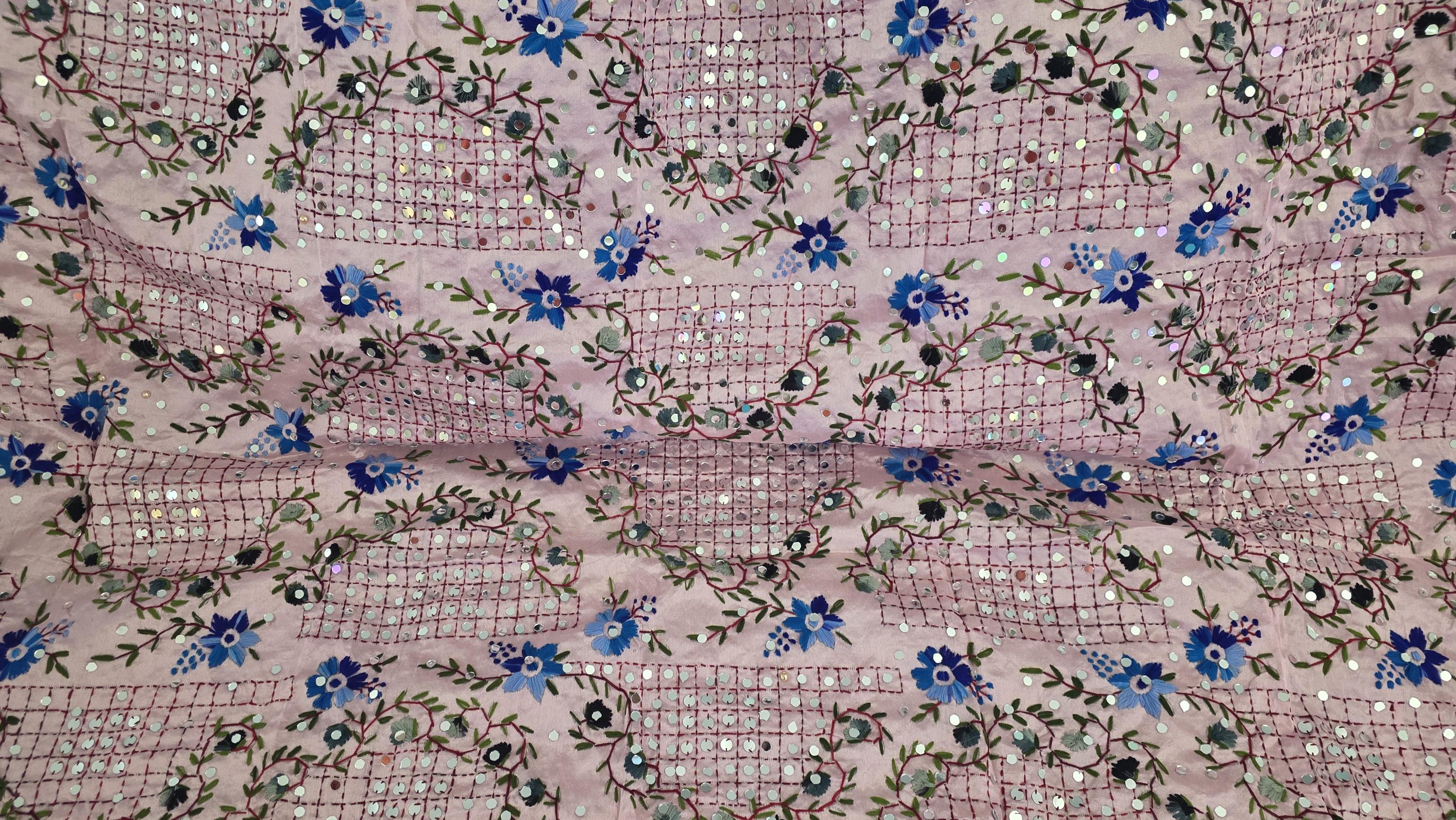 Pink Kantha Work Dupatta with Mirror Work | Indian Ethnic Festive Scarf