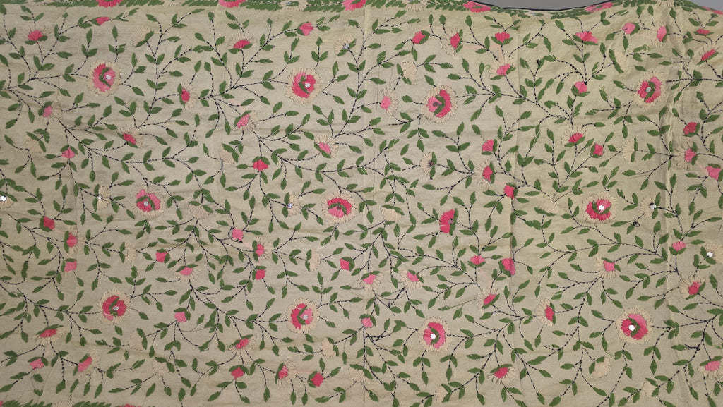 Pista green Kantha Work Dupatta with Mirror Work | Indian Ethnic Festive Scarf
