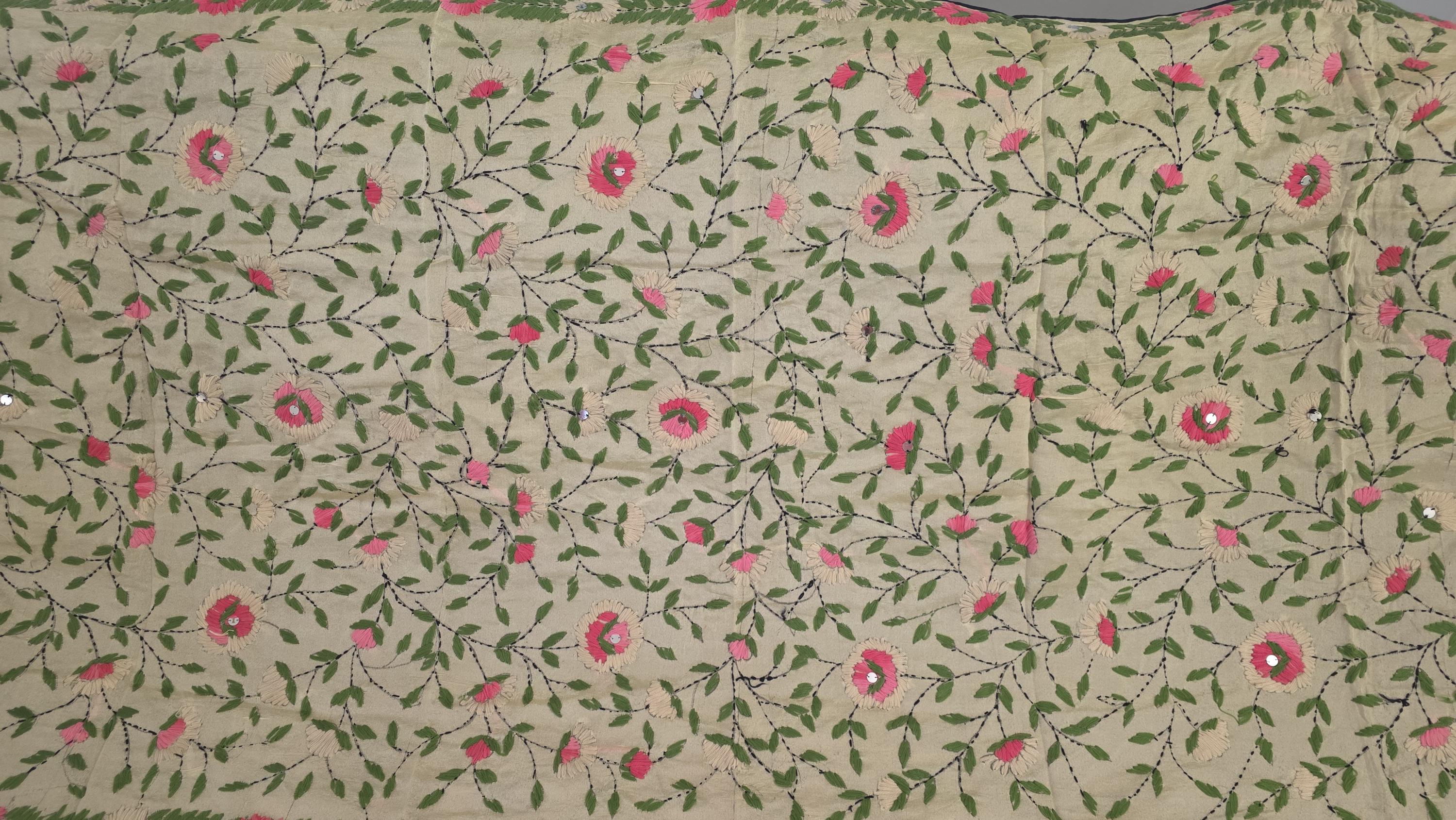 Pista green Kantha Work Dupatta with Mirror Work | Indian Ethnic Festive Scarf