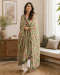Pista green Kantha Work Dupatta with Mirror Work | Indian Ethnic Festive Scarf