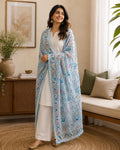 Sky Blue Kantha Work Dupatta with Mirror Work | Indian Ethnic Festive Scarf
