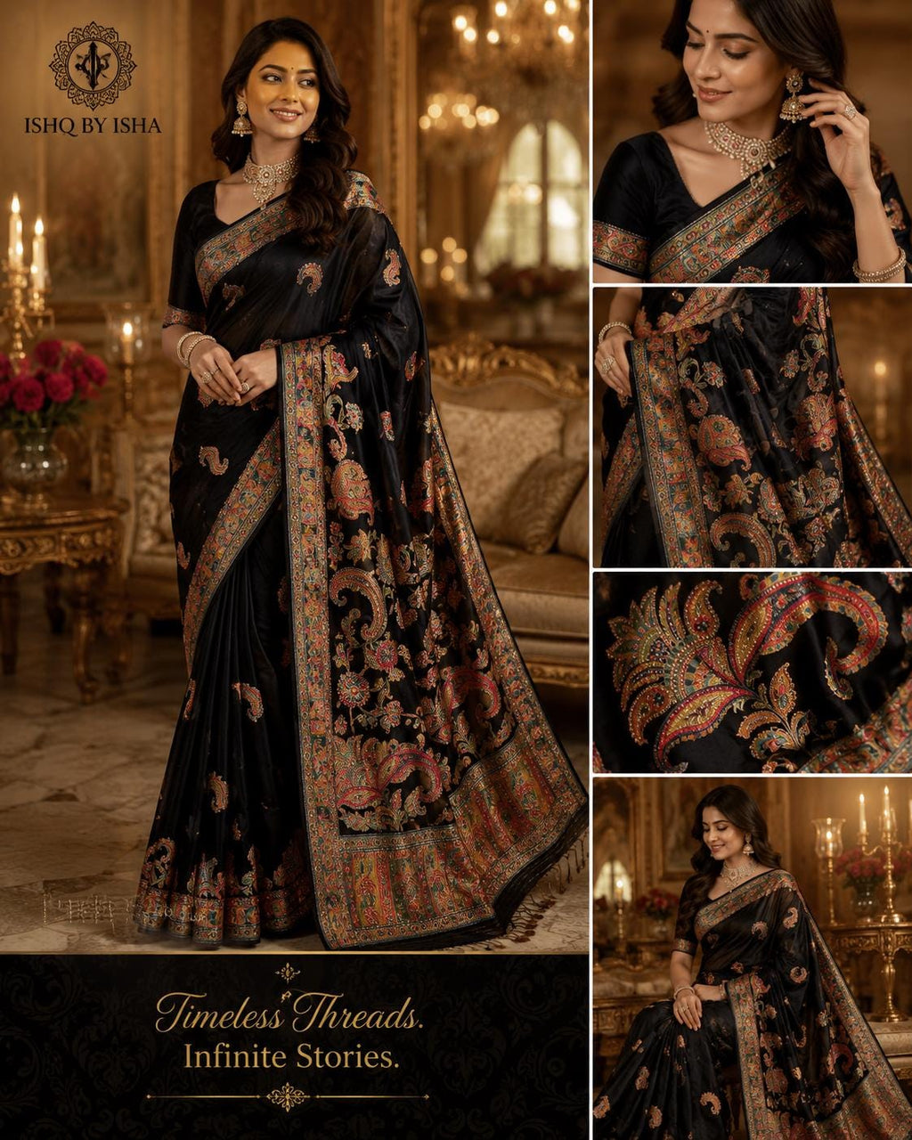 Pure Crepe Black Saree | Paisley Printed Designer Saree | Soft Lightweight Indian Saree | Party Wear | Wedding | Gift for Her