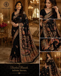 Pure Crepe Black Saree | Paisley Printed Designer Saree | Soft Lightweight Indian Saree | Party Wear | Wedding | Gift for Her