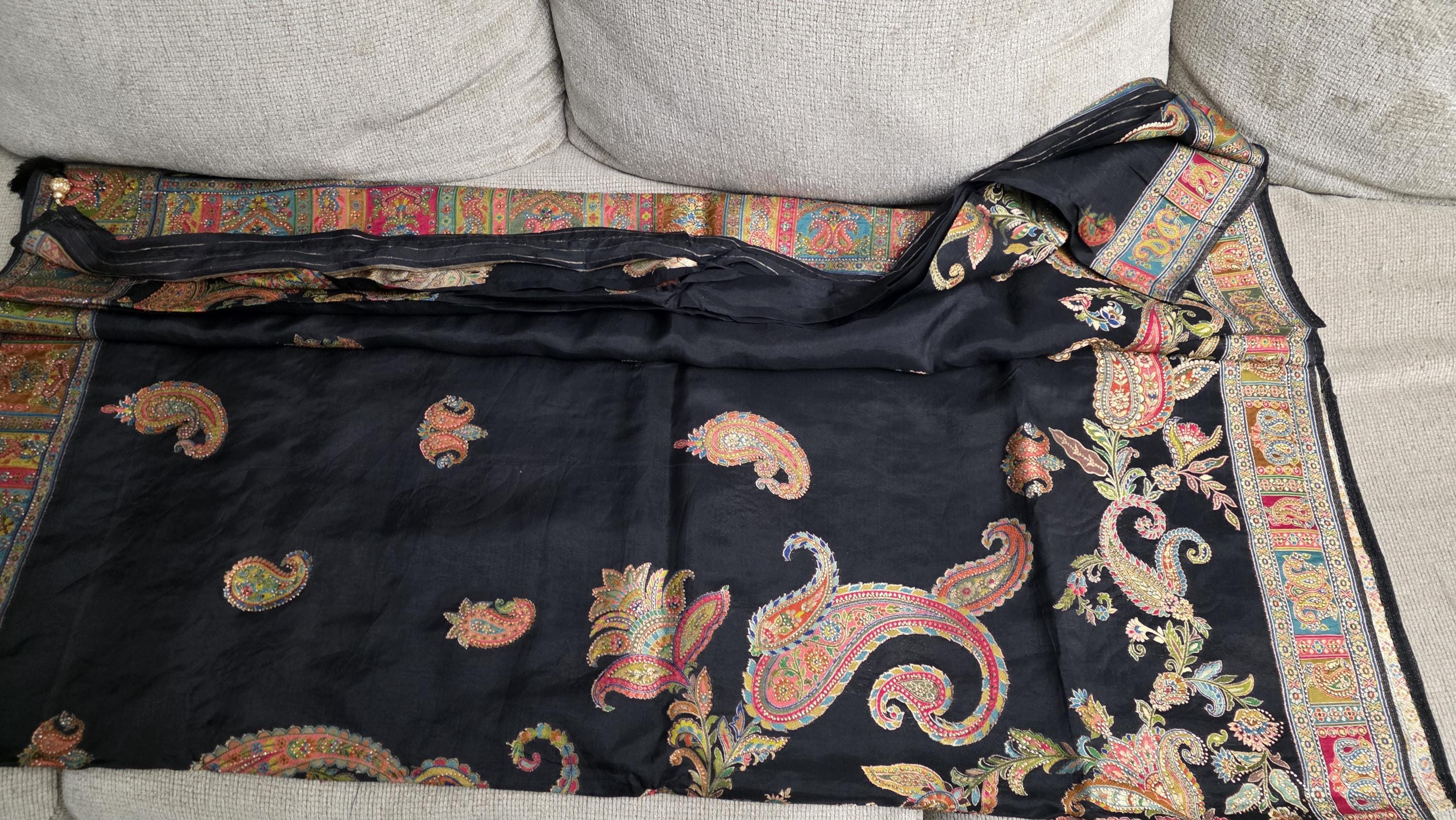 Pure Crepe Black Saree | Paisley Printed Designer Saree | Soft Lightweight Indian Saree | Party Wear | Wedding | Gift for Her