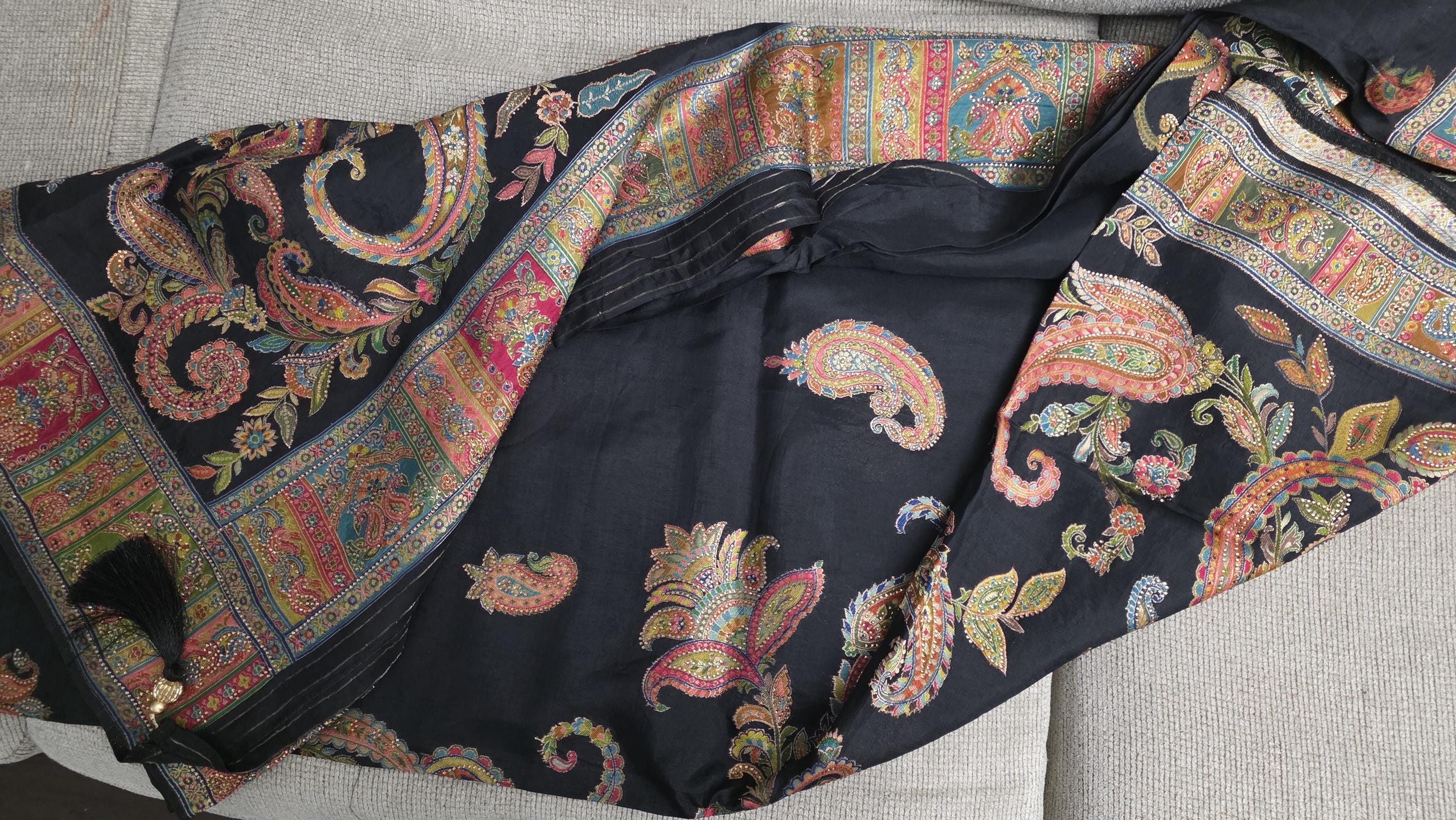 Pure Crepe Black Saree | Paisley Printed Designer Saree | Soft Lightweight Indian Saree | Party Wear | Wedding | Gift for Her