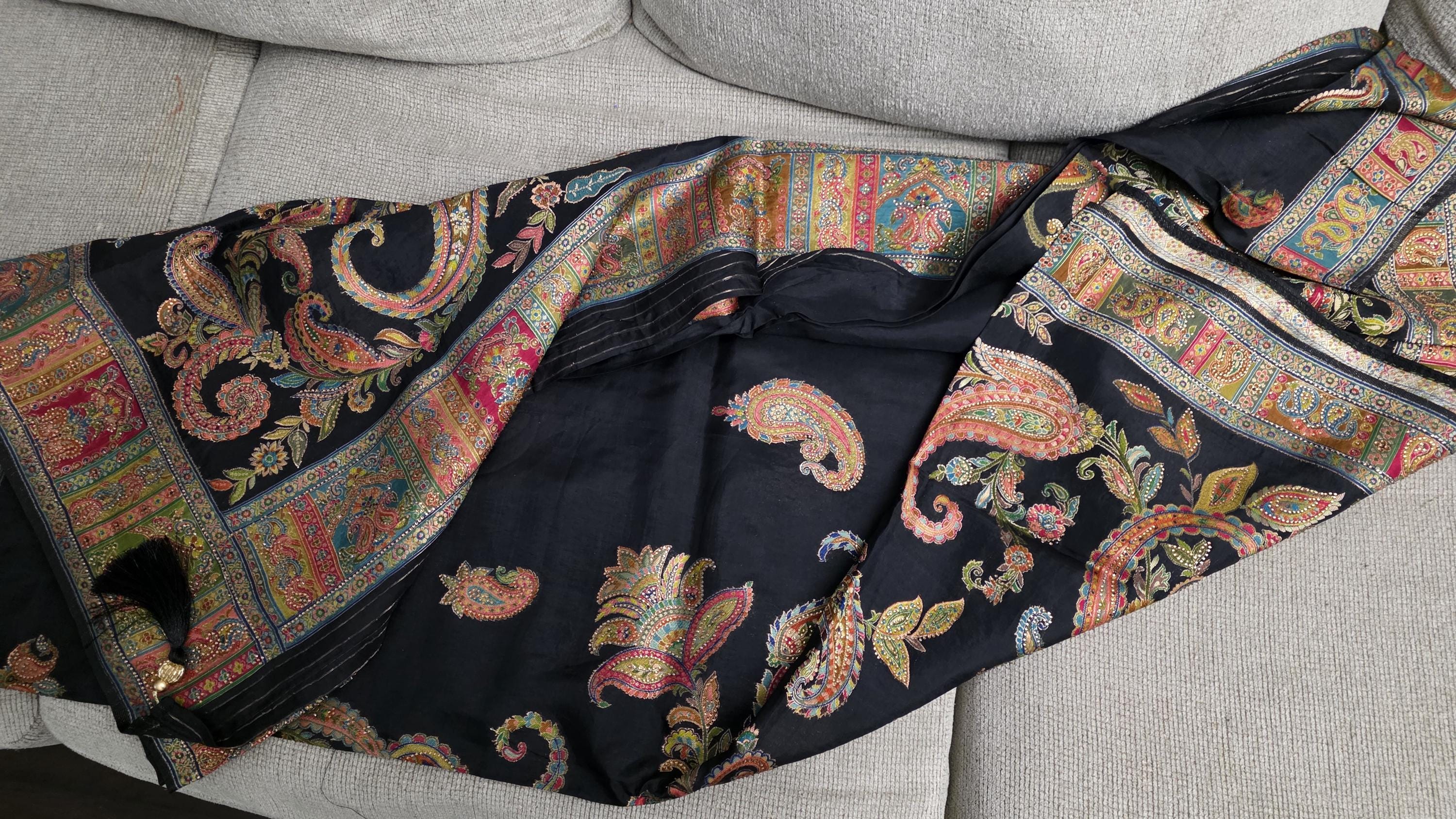Pure Crepe Black Saree | Paisley Printed Designer Saree | Soft Lightweight Indian Saree | Party Wear | Wedding | Gift for Her