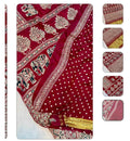 Maroon Handblock Ajrakh Mirror Work Saree | 500+ Real Mirror Saree | Elephant Print Indian Ethnic Saree | Festive Navratri