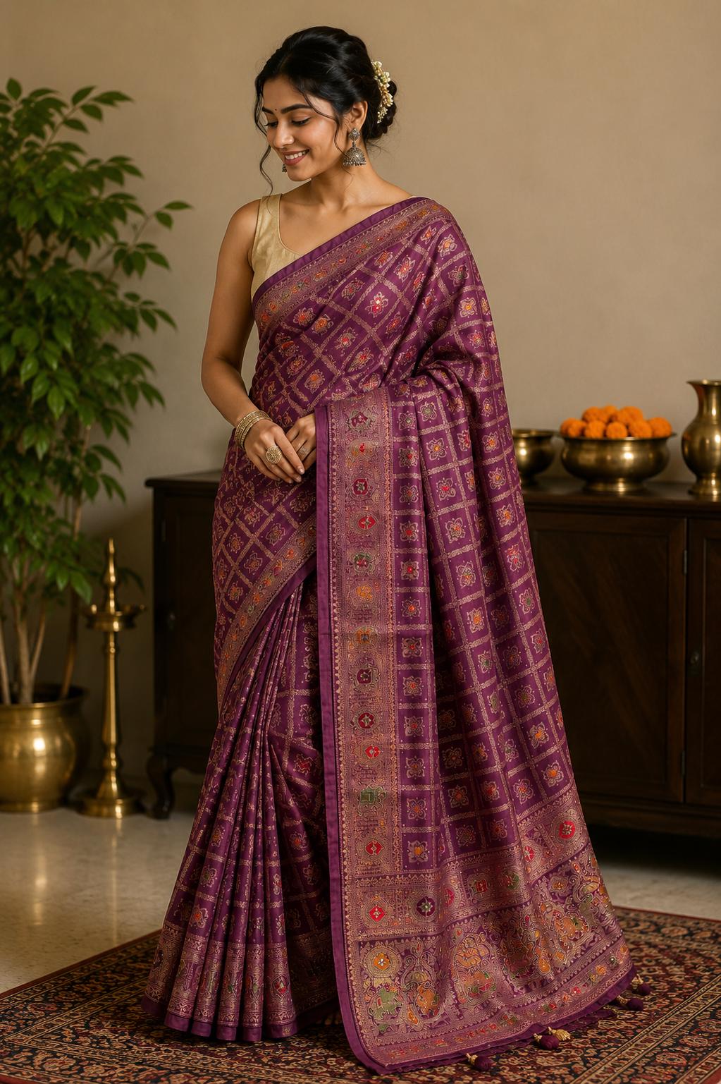 Purple Crepe Silk Woven Saree | Traditional Indian Saree | Ethnic Festive Saree | Designer Party Wear Saree | Wedding Saree with Unstitched