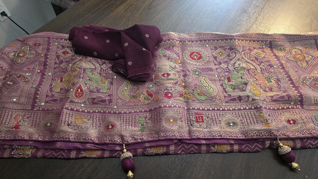 Purple Crepe Silk Woven Saree | Traditional Indian Saree | Ethnic Festive Saree | Designer Party Wear Saree | Wedding Saree with Unstitched