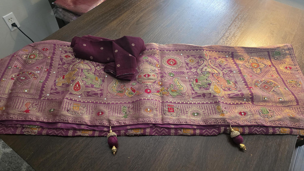 Purple Crepe Silk Woven Saree | Traditional Indian Saree | Ethnic Festive Saree | Designer Party Wear Saree | Wedding Saree with Unstitched