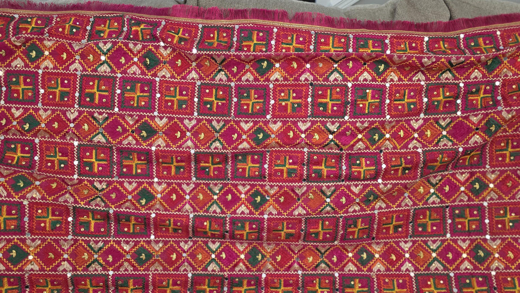 Handmade , Handwoven , Elegant vibrant & Authentic Pink Multicolour Phulkari Dupatta / Indian Scarf. Hand embroidered .