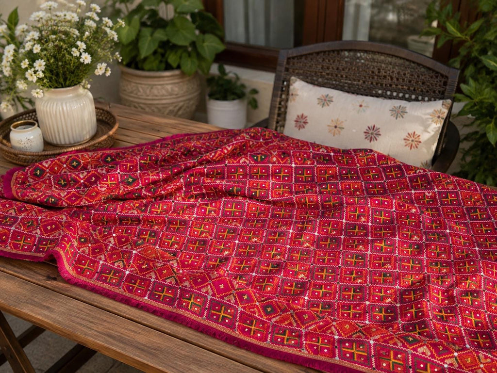 Handmade , Handwoven , Elegant vibrant & Authentic Pink Multicolour Phulkari Dupatta / Indian Scarf. Hand embroidered .