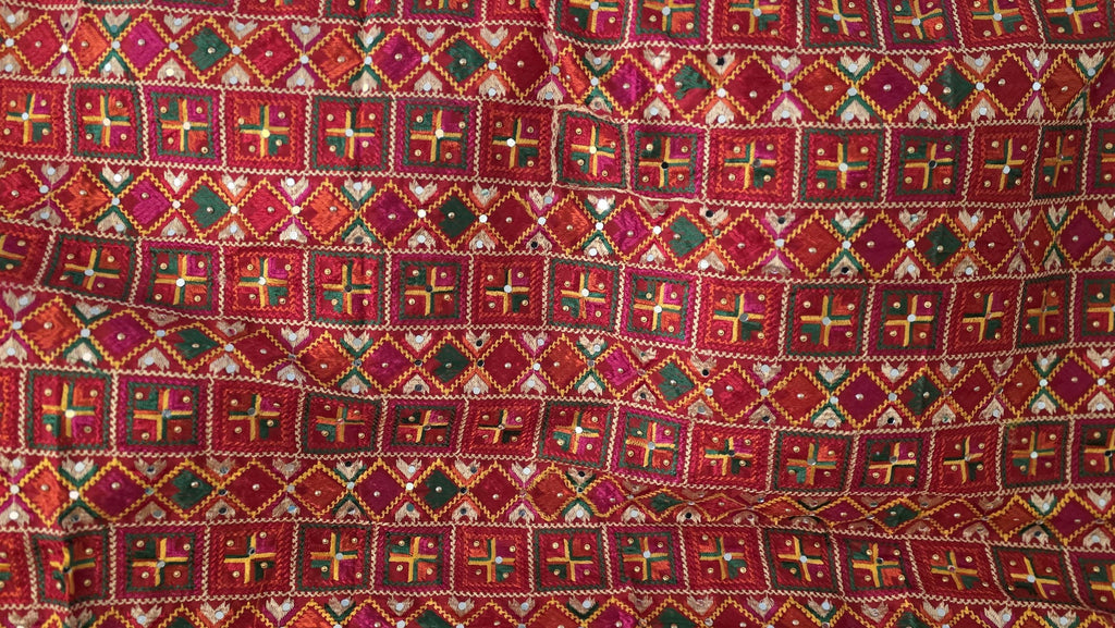 Handmade , Handwoven , Elegant vibrant & Authentic Red Multicolour Phulkari Dupatta / Indian Scarf. Hand embroidered .