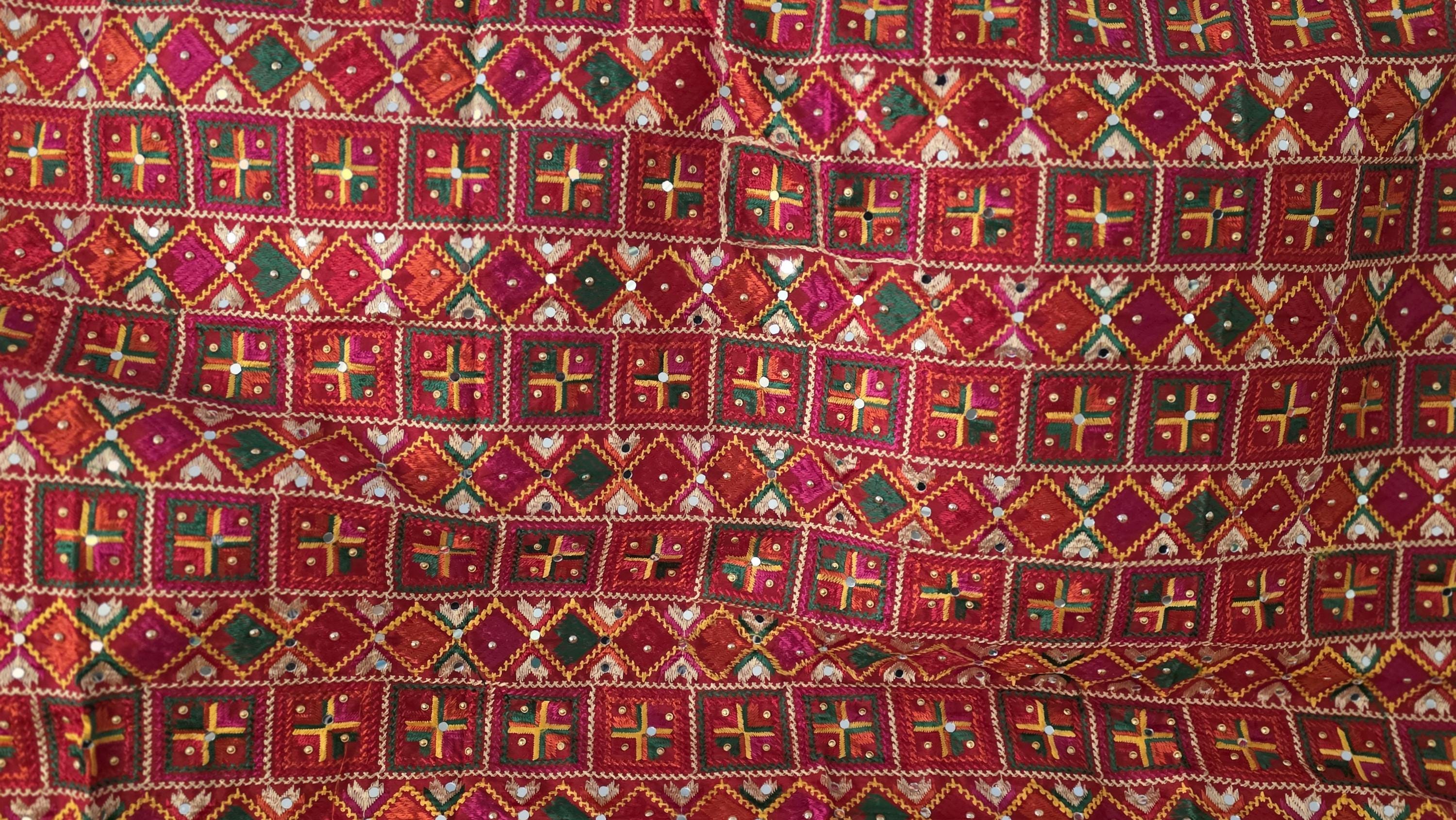 Handmade , Handwoven , Elegant vibrant & Authentic Red Multicolour Phulkari Dupatta / Indian Scarf. Hand embroidered .