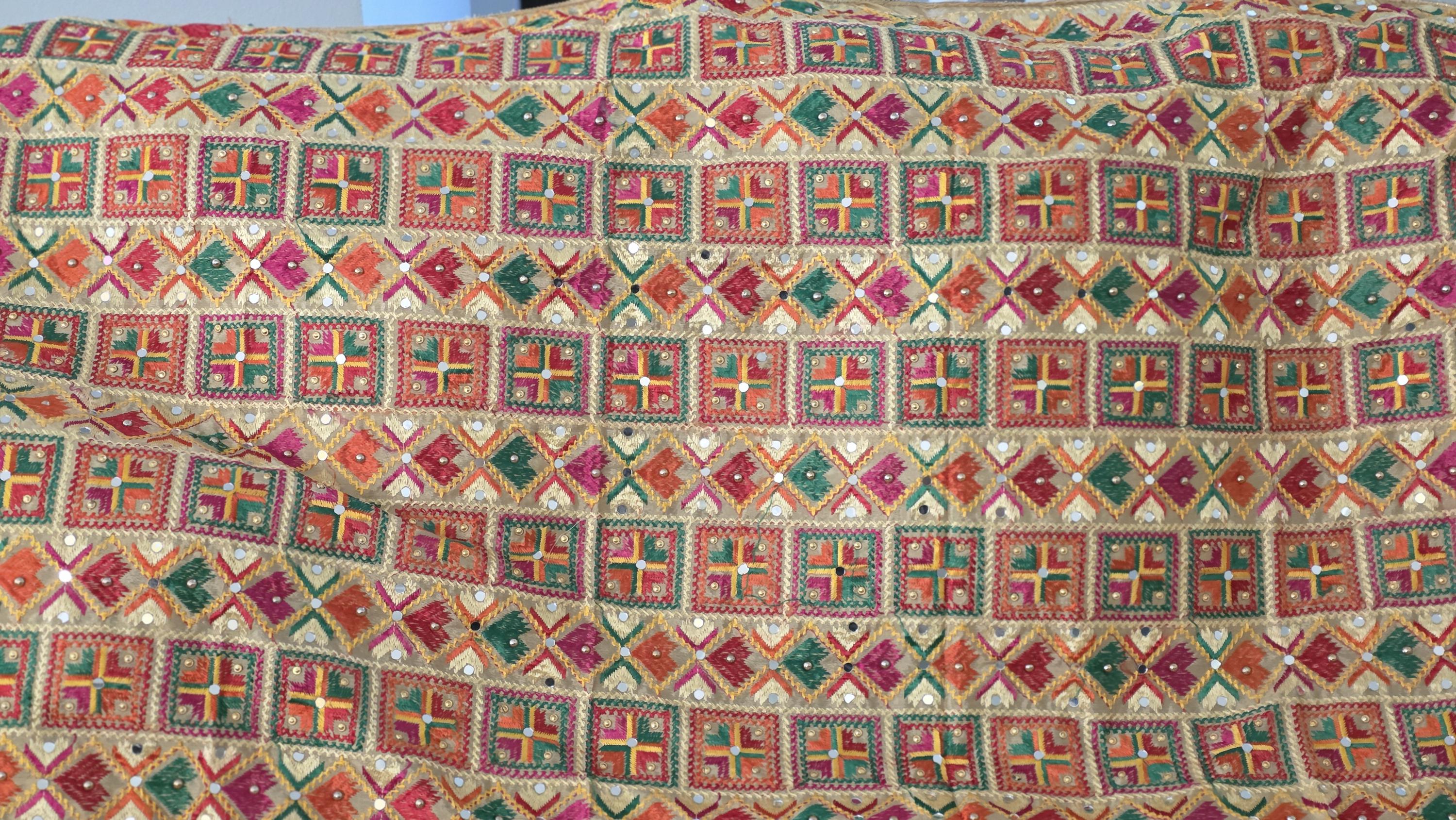Handmade , Handwoven , Elegant vibrant & Authentic Golden/beige Multicolour Phulkari Dupatta / Indian Scarf. Hand embroidered .