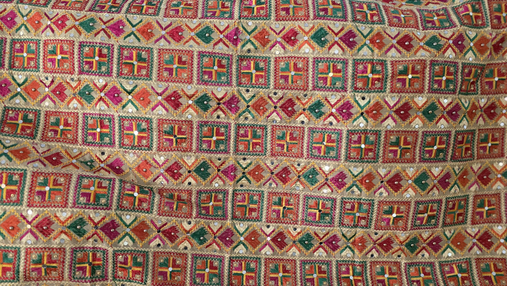 Handmade , Handwoven , Elegant vibrant & Authentic Golden/beige Multicolour Phulkari Dupatta / Indian Scarf. Hand embroidered .