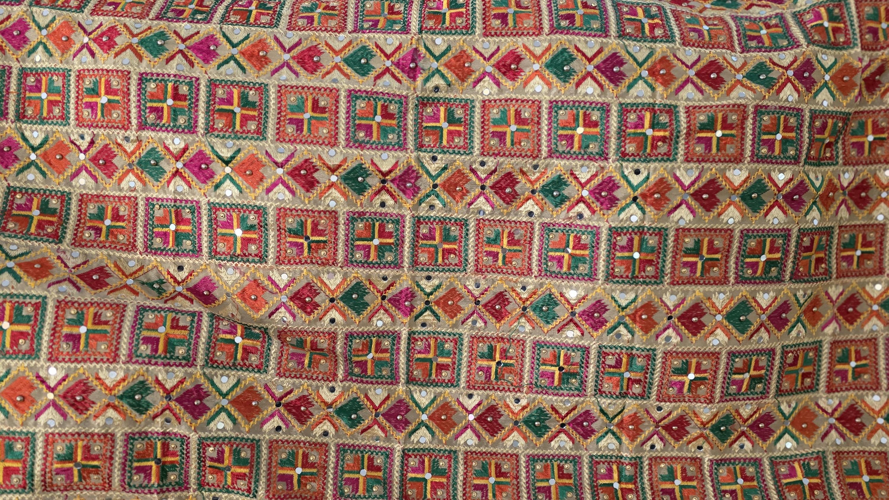 Handmade , Handwoven , Elegant vibrant & Authentic Golden/beige Multicolour Phulkari Dupatta / Indian Scarf. Hand embroidered .