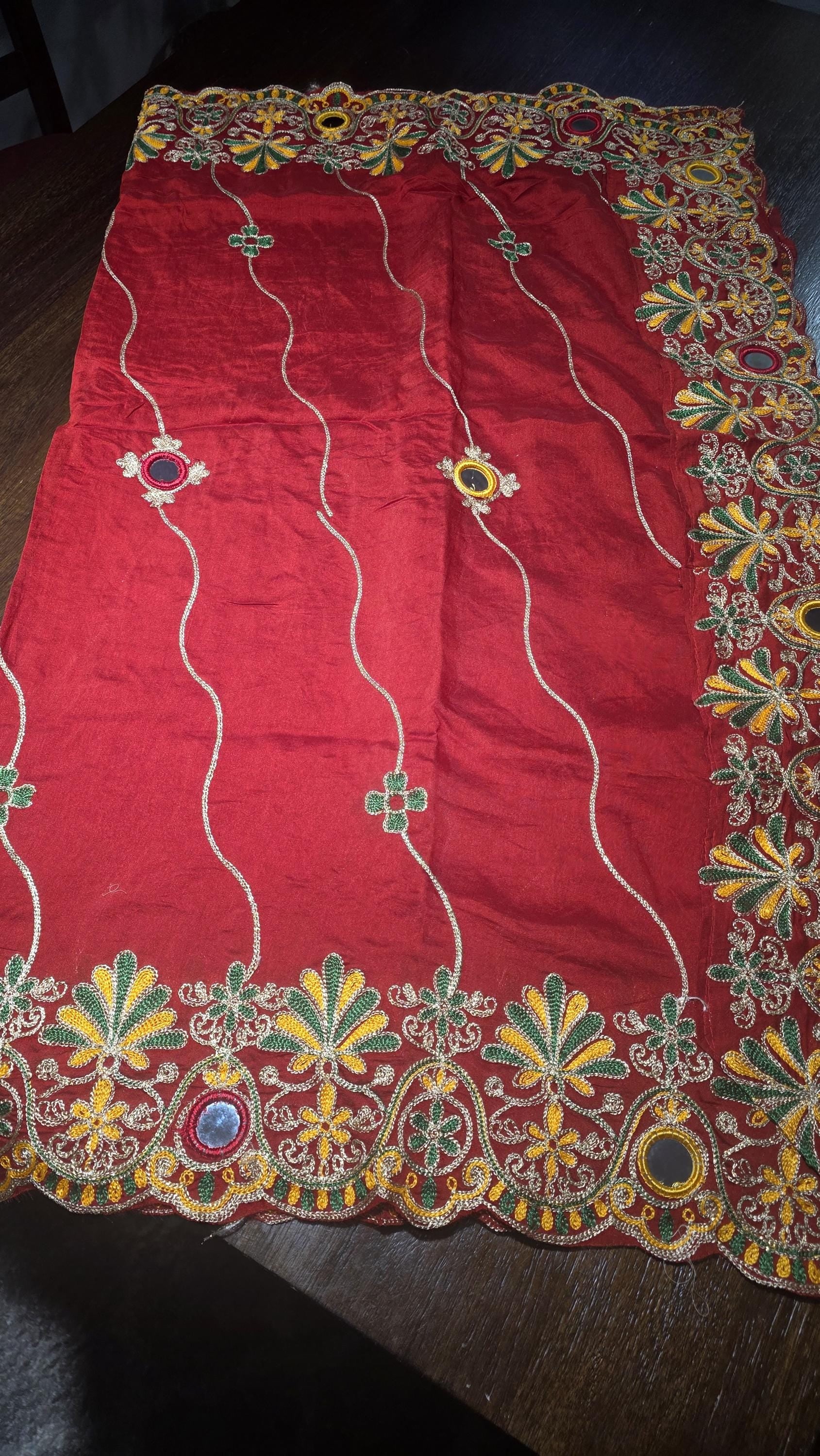 Rayon Cotton Embroidered Mirror Work Dupatta | Thread Work Ethnic Dupatta | Indian Traditional Dupatta for Women | Festive, Garba & Navratri