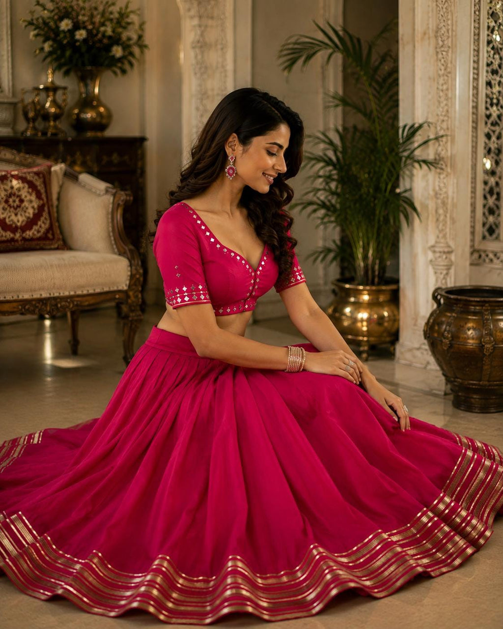 Garba Print Lehenga |Pink Ethnic Skirt | Navratri Ghagra Choli | Handmade Indian Festival Outfit