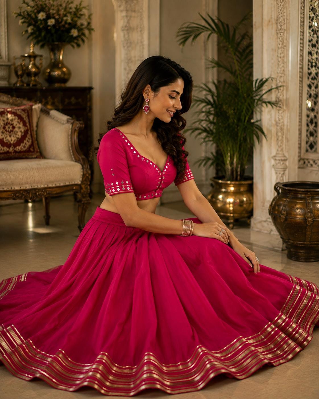 Garba Print Lehenga |Pink Ethnic Skirt | Navratri Ghagra Choli | Handmade Indian Festival Outfit