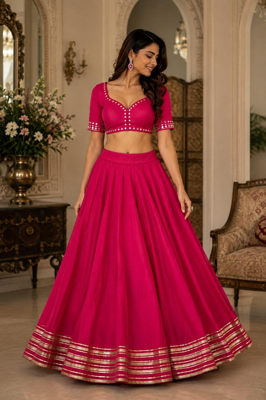 Garba Print Lehenga |Pink Ethnic Skirt | Navratri Ghagra Choli | Handmade Indian Festival Outfit