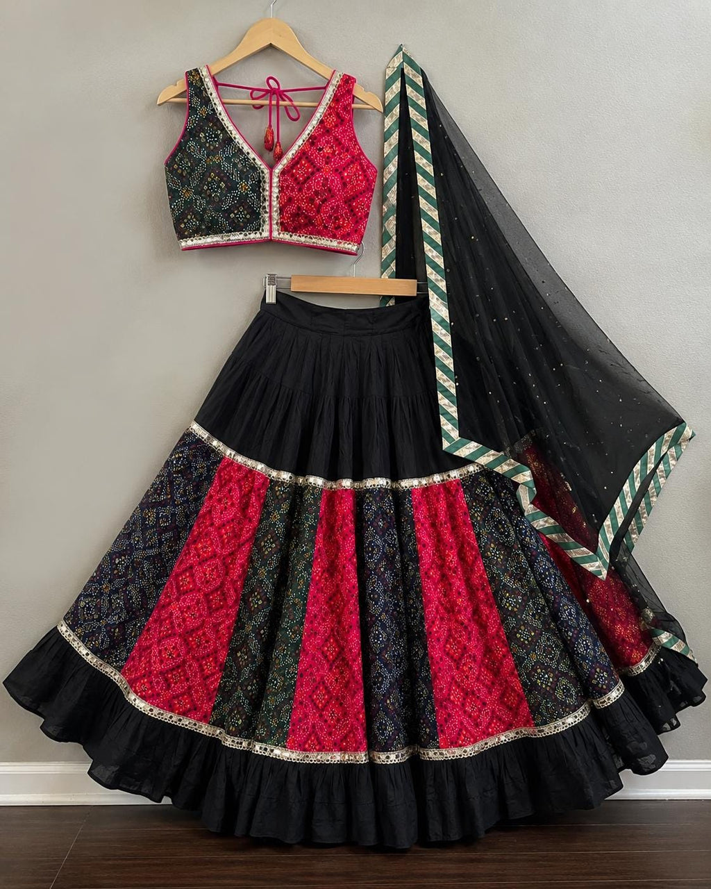 Black Patchwork Navratri Lehenga Choli Set with Dupatta | Handmade Garba Skirt | Indian Ethnic Outfit | Dandiya Dress