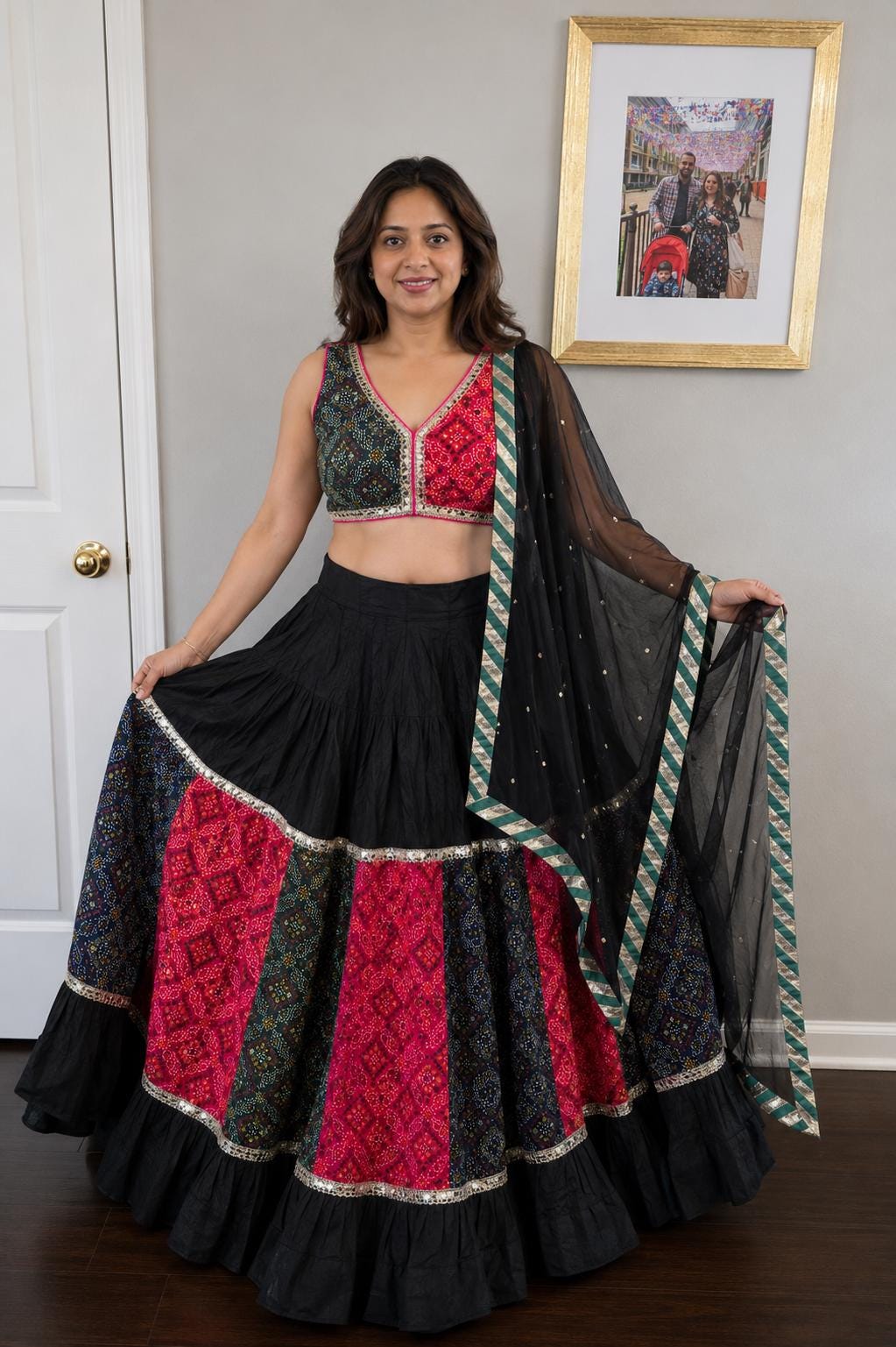 Black Patchwork Navratri Lehenga Choli Set with Dupatta | Handmade Garba Skirt | Indian Ethnic Outfit | Dandiya Dress