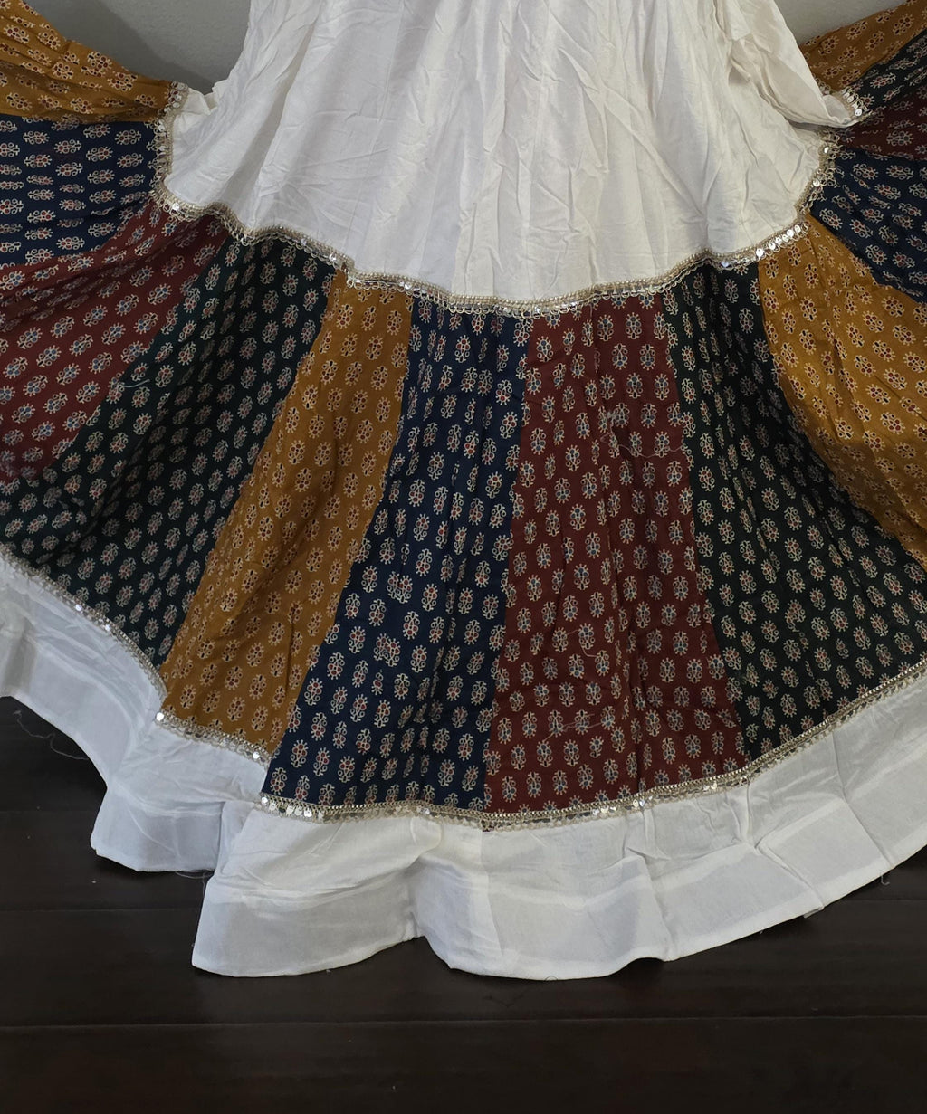 White Patchwork Navratri Lehenga Choli Set with Dupatta | Handmade Garba Outfit | Indian Festival Dress | Dandiya Lehenga