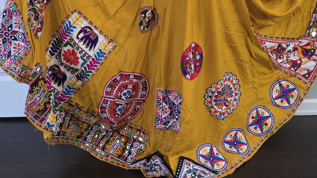 Yellow Skirt with patchWork 10 m flair | Festive & Party Wear | Ishq by Isha