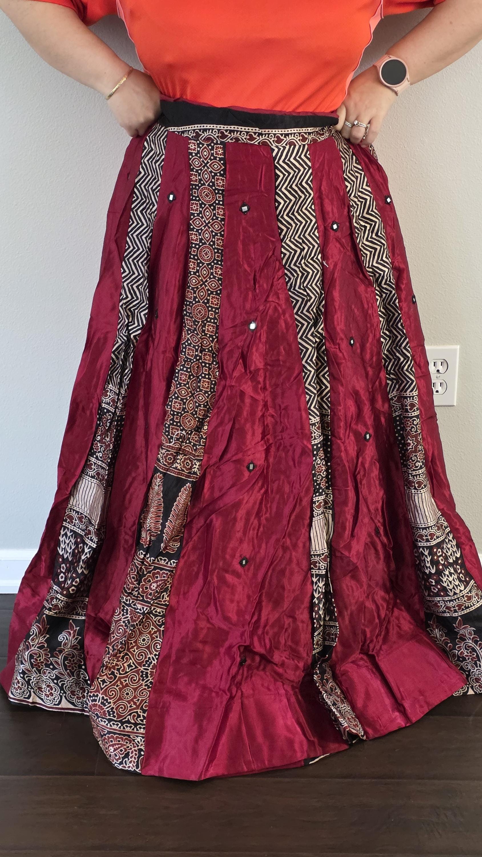 Maroon Gajji Silk Patchwork Lehenga Set | Mirror Work Blouse | Indian Navratri Outfit | Garba Chaniya Choli | Festive Ethnic Wear