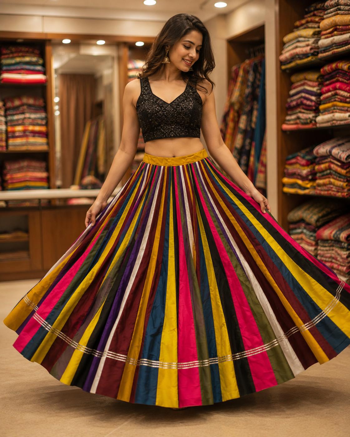 Mutilcolurskirt 100 kalli 20 m flair | Festive & Party Wear | Ishq by Isha