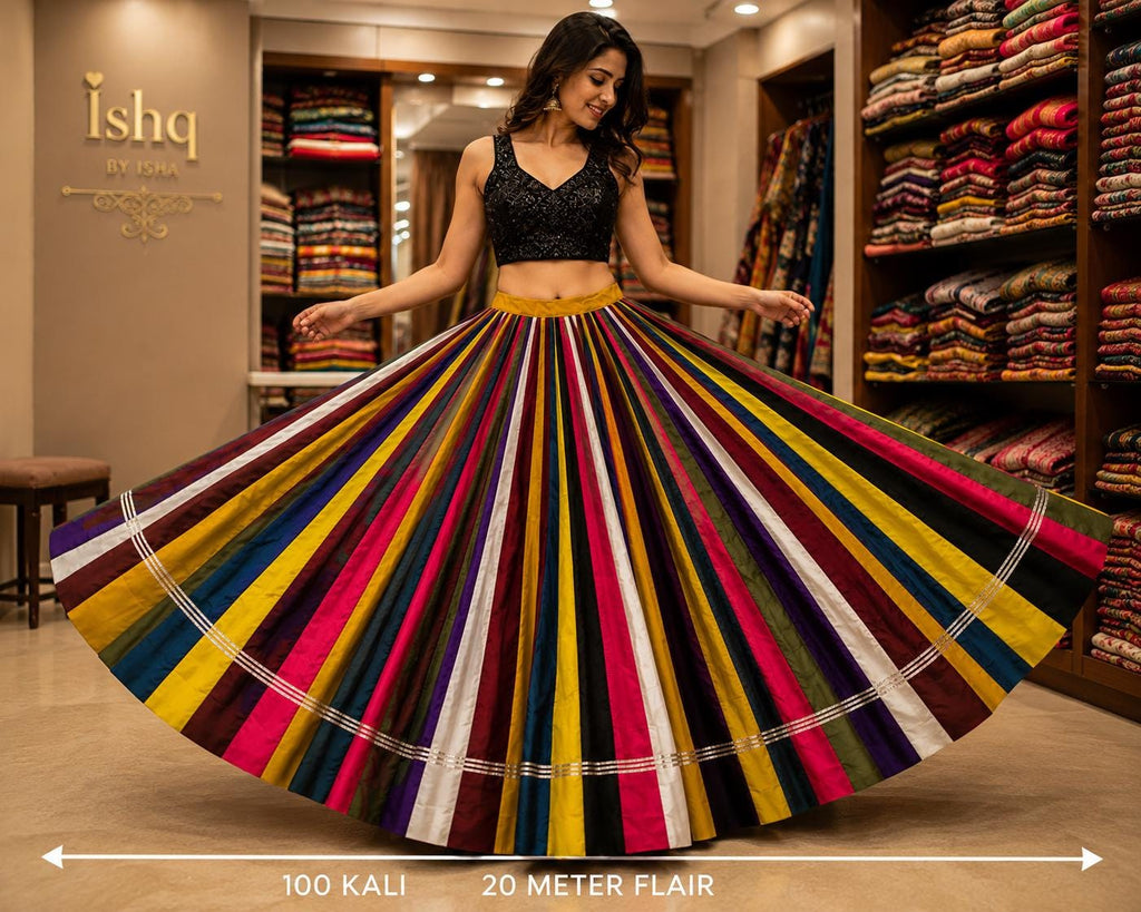 Mutilcolurskirt 100 kalli 20 m flair | Festive & Party Wear | Ishq by Isha
