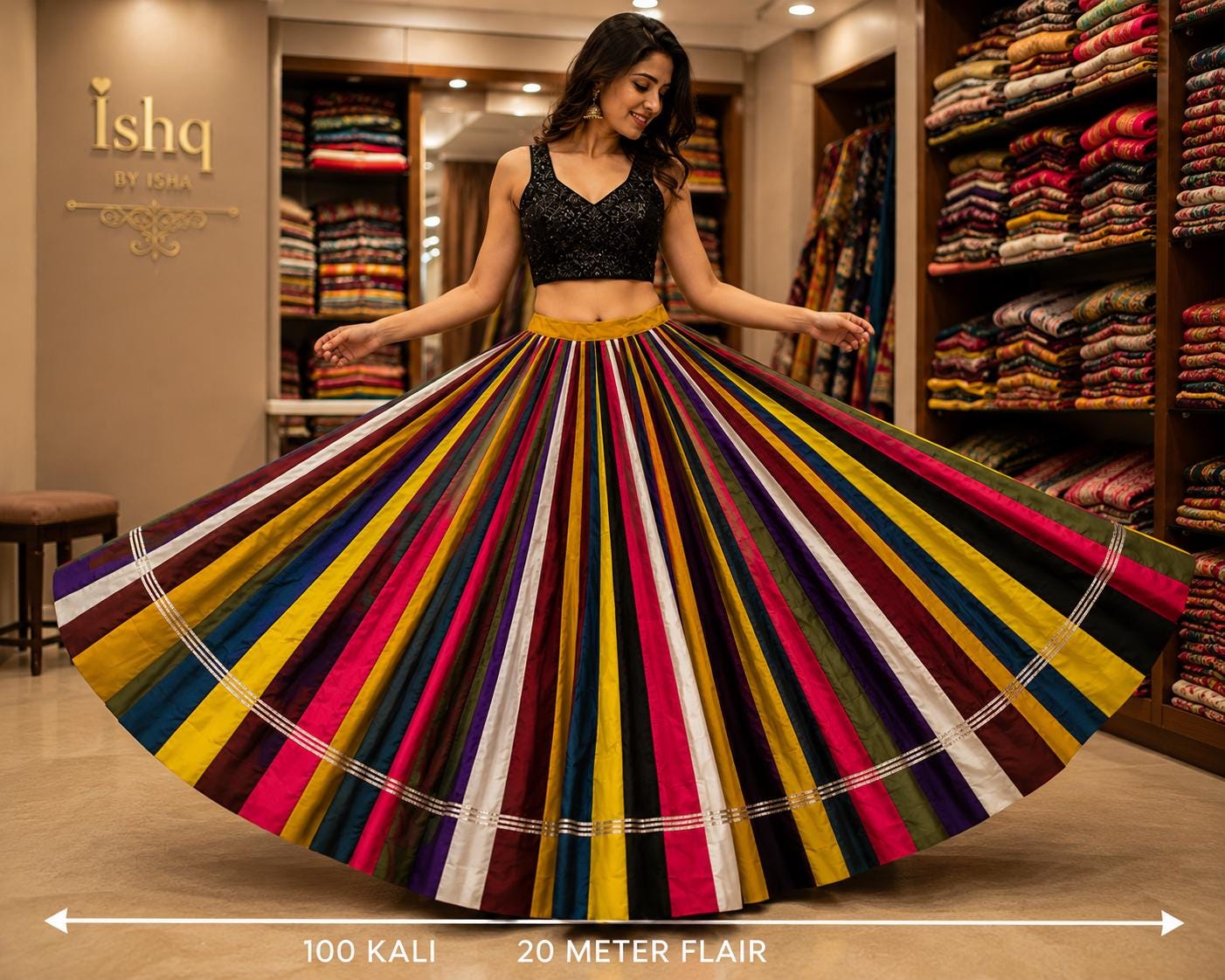 Mutilcolurskirt 100 kalli 20 m flair | Festive & Party Wear | Ishq by Isha
