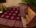 Red Handblock Ajrakh Mirror Work Saree | 500+ Real Mirror Saree | Elephant Print Indian Ethnic Saree | Festive Navratri