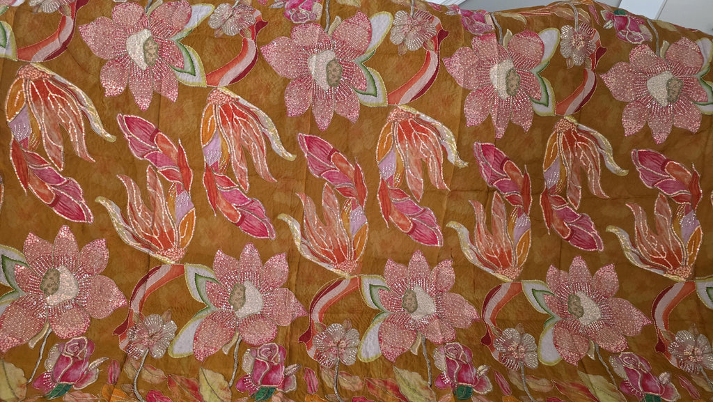 Mustard Floral Designer Dupatta, Indian Ethnic Dupatta, Festive Wedding Dupatta, Statement Shawl